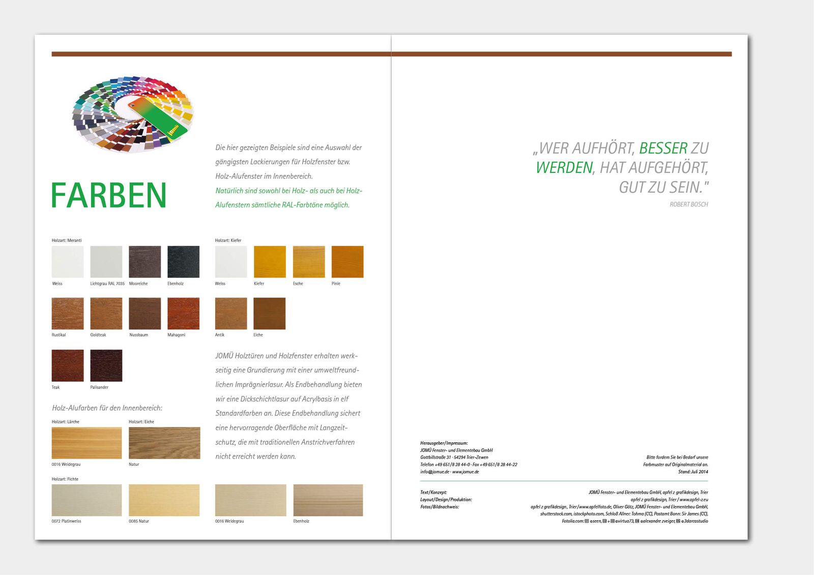 Jomü Imagebroschüre Holz- und Alufensterfabrik